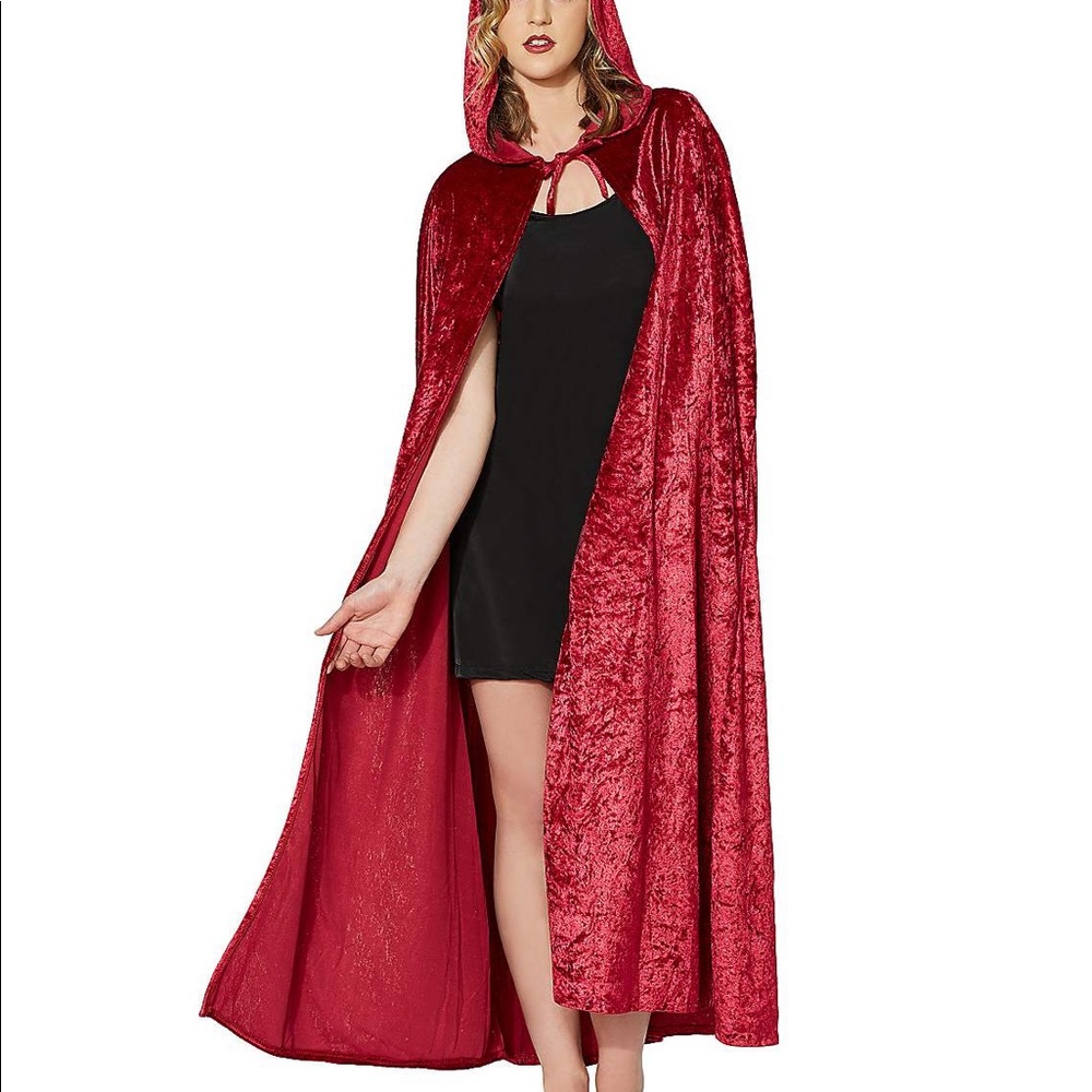 Halloween Costume Burgundy Velvet Hooded Cape